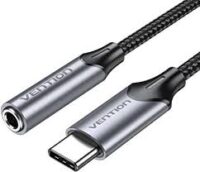 Vention USB-C Male to 3.5MM Earphone Jack With DAC Adapter 0.1M Gray Aluminum Alloy Type
