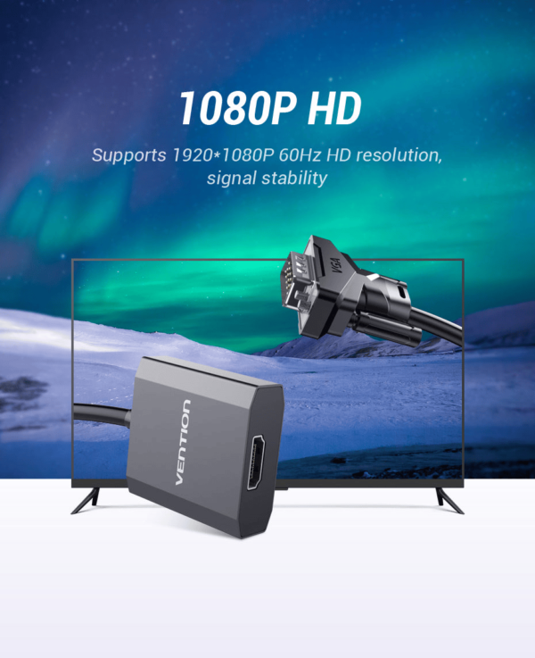Vention VGA to HDMI Converter with Female Micro USB and Audio Port 0.15M Black Metal Type