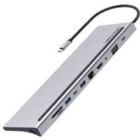 Vention 0.25m 11 in 1 Multi-function USB-C to HDMI,VGA,USB-C Gen RJ45 docking Station - THTHC