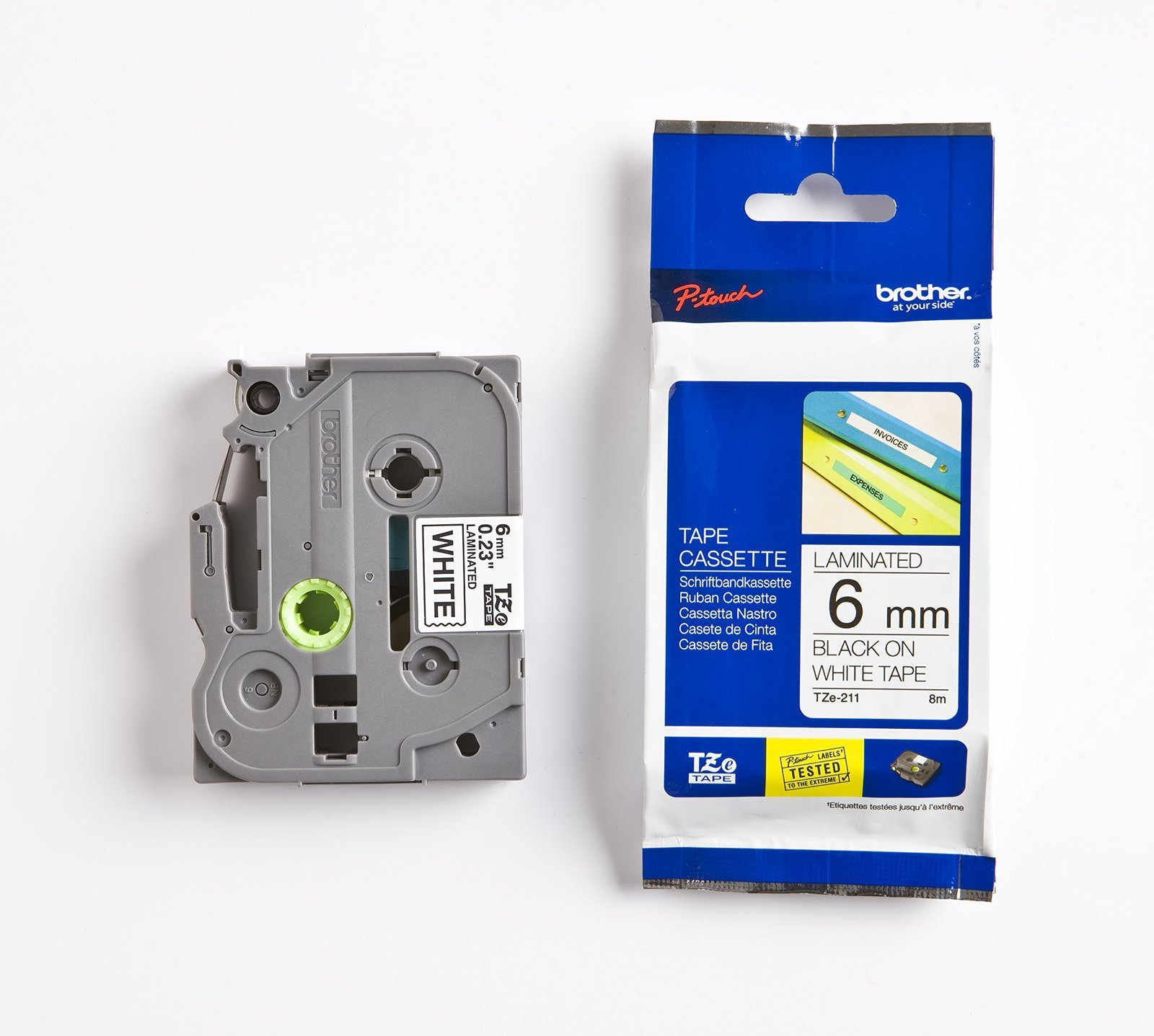 Brother Tze-211 6mm Black on White Tape