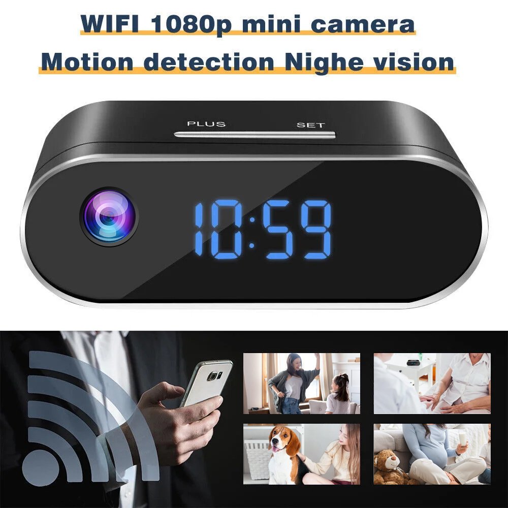 Wireless WiFi Alarm Clock Camera 1080P with hidden Baby Monitor & Night Vision